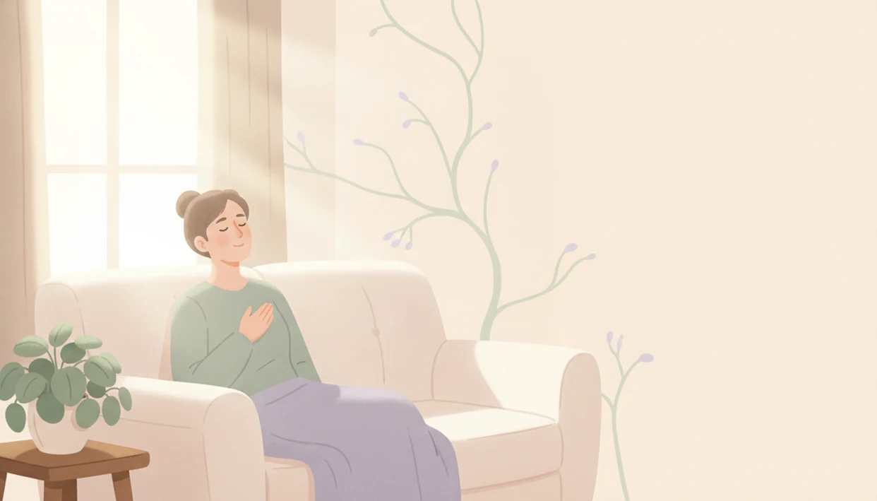 A calm person pausing at a window before acting, suggesting mindful choice between impulse and habit